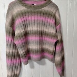 Striped Pink and Green Women's Sweater Divided Size Small